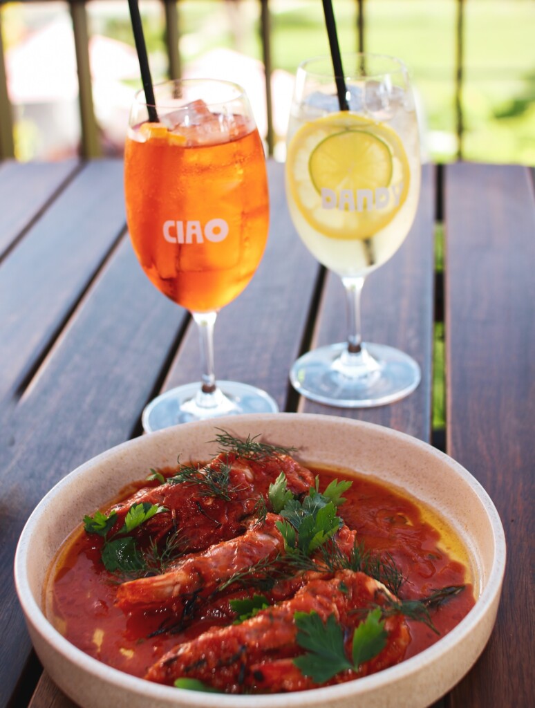 Tiger prawns and spritz at Ciao Dandy, Karrinyup Restaurant